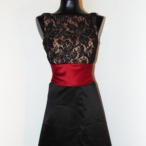 Gorgeous Black Lace with Red Waist Band Dress sz 4